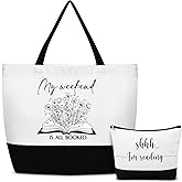 Buryeah 2 Pcs Book Club Gifts for Women Book Lovers Reusable Tote Bag Makeup Bag Bookish Teacher Librarian Library Readers(Classic)