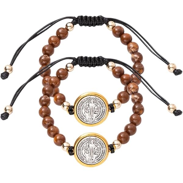 4Pcs Saint Benedict Medal Bracelets - Adjustable Stone Beaded Protection Jewelry