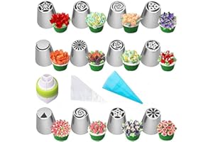 Russian Piping Tips Set, 24pcs Cake Cupcake Decorating Supplies Kit, Icing Nozzles Flowers Shaped, Frosting Bags and Tips Bak