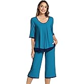NACHILA Pajamas for Women-Viscose Made from Bamboo, Soft 3/4 Sleeve Pjs Summer Capri Pants Pajamas Set Cooling Sleepwear