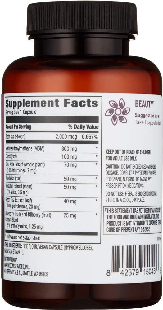  Brand - Revly Vegan Hair, Skin, & Nails Complex with Biotin 2000 mcg, 90 Capsules, 3 Month Supply: Health & Personal Care
