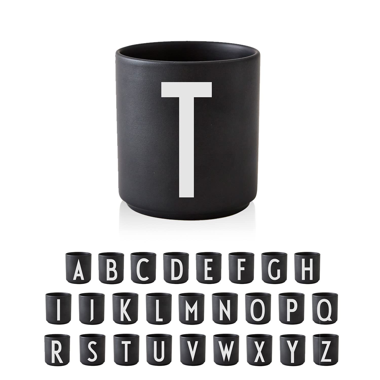 Design Letters Letter Porcelain Coffee Cup A-Z Black | Christmas Decoration | Christmas Gifts for Women Men | Decorative Design Mug in Premium Porcelain with Engraved Letter