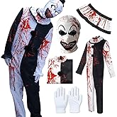 WUNGY Movie Cosplay Costume Black White Blood Jumpsuit Uniform Outfit Halloween With Mask