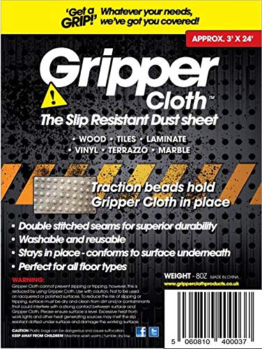 DUST Sheet Non Slip: 3ft X 24ft (91CM X 731CM) Anti Slip Safety Cushioned, Beaded DUST Sheet, Trade OR DIY Lightweight, Durable, Dust-Proof & Washable Reusable Shields for Painting, Decorating