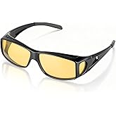 Night Driving Glasses for Men Women, Anti Glare Polarized HD Night Vision Glasses, Fit Over Eyeglasses with Yellow Len
