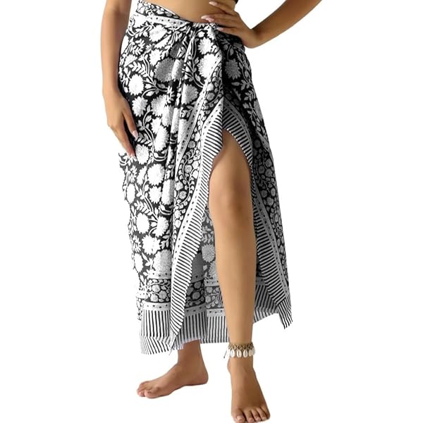 Pareo De Playa Con Estampado De Bloques De Algodón 100