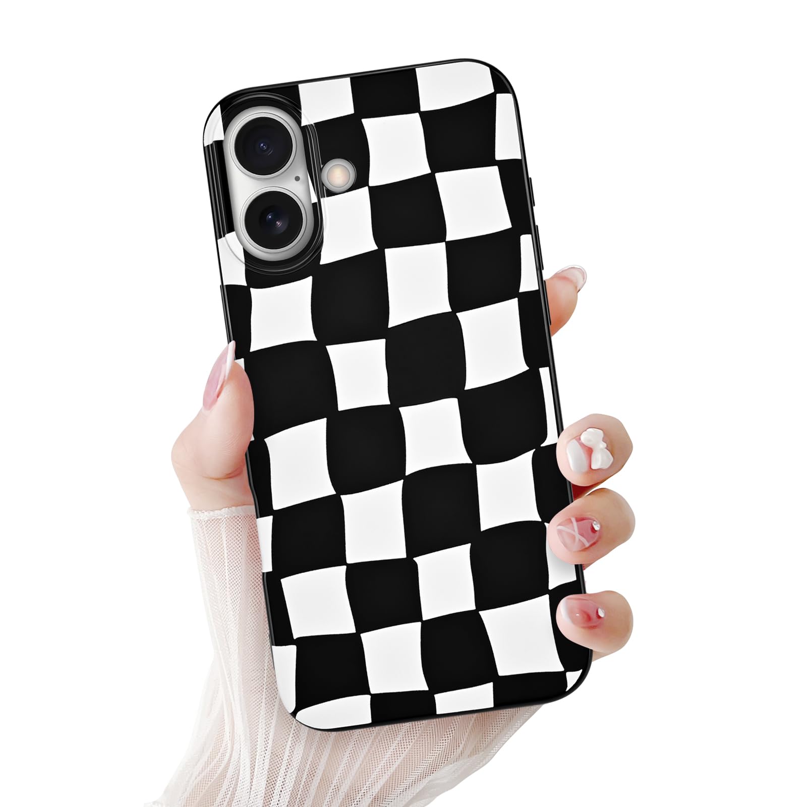 Newseego for iPhone 16 Case, Cute Irregular Checkerboard Design Case for Girls Women Men Slim TPU Bumper Anti-Scratch Shockproof Raised Camera Protective Cover for iPhone 16