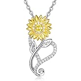 AENEAS Valentines Day Gifts for Women Sunflower Necklace for Women Gold Plated Sterling Silver Heart Sunflower Pendant Necklace Sunshine Jewelry Anniversary Birthday Gift for Wife Mom Her