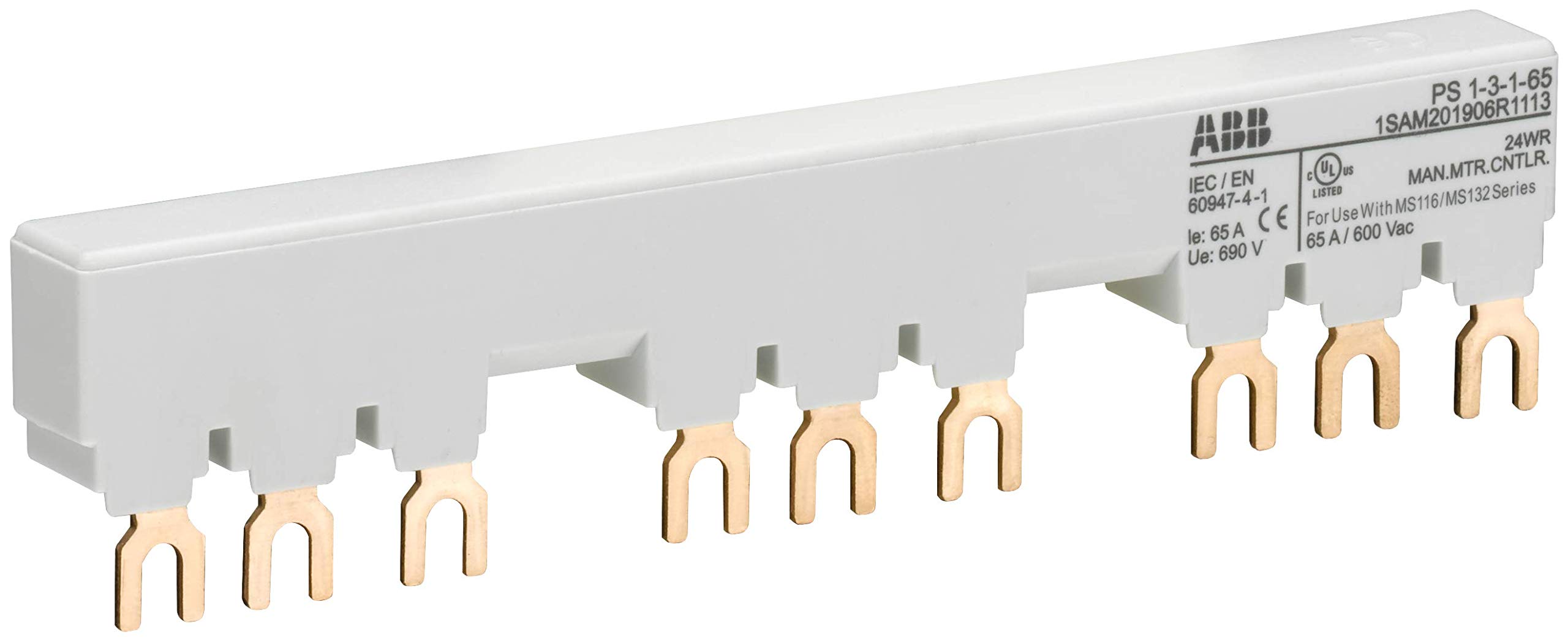 ABB PS1-3-1-65 3 Phase Busbar for 3 MS116 / MS132 with 1 HK/SK, Ie=65A (ABB1SAM201906R1113)