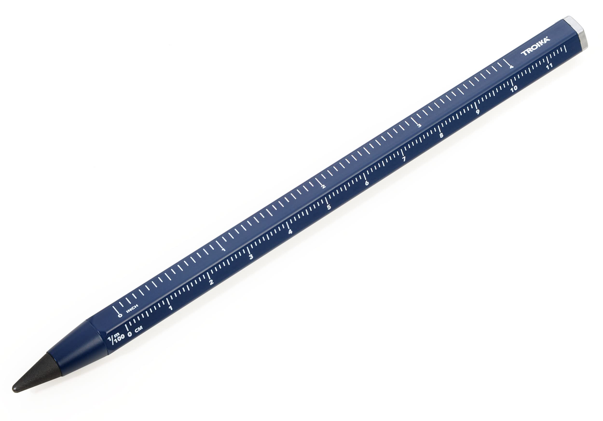 Troika PEN20/DB Multitasking Pencil with Sustainable Endless Aluminium and Metal Tip - Blue - Interchangeable Erasable - with Centimetre/Inch Ruler - Size 147 x 10 x 10 mm