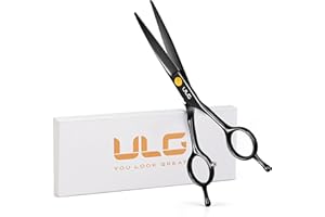 ULG Professional Hair Cutting Scissors 6.5 Inch – Sharp Barber Shears, Stainless Steel Symmetrical Salon Haircut Scissors for Women, Men, Kids, Gloss Paint Finish, Black