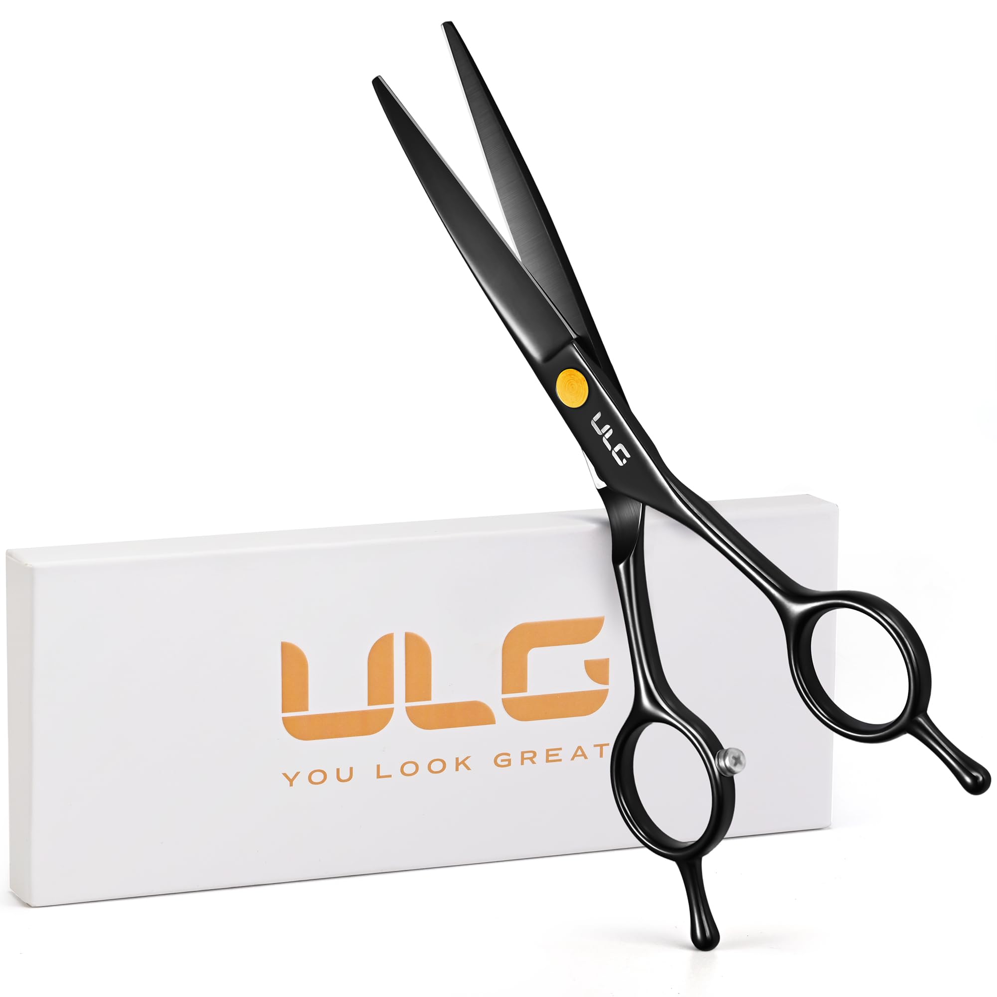 Photo 1 of ULG Professional Hair Cutting Scissors 6.5 Inch – Sharp Barber Shears, Stainless Steel Symmetrical Salon Haircut Scissors for Women, Men, Kids, Gloss Paint Finish, Black