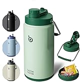 BOTTLE BOTTLE Insulated Water Bottle 64 oz with Straw and Dual-use Lid Half Gallon Water Jug Vacuum Stainless Steel for Workout Sports Insulated Beer Growler with Handle and Pills Holder Green