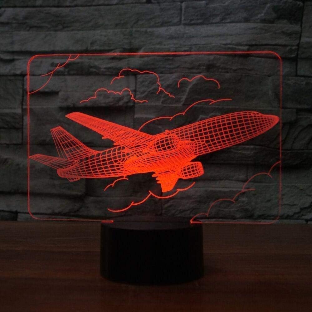 Led Aviation Aircraft Modelling 3D Table Desk Lamp USB 7 Colors Changing Plane Night Lights Kids Sleep Lighting Gifts Home Decor