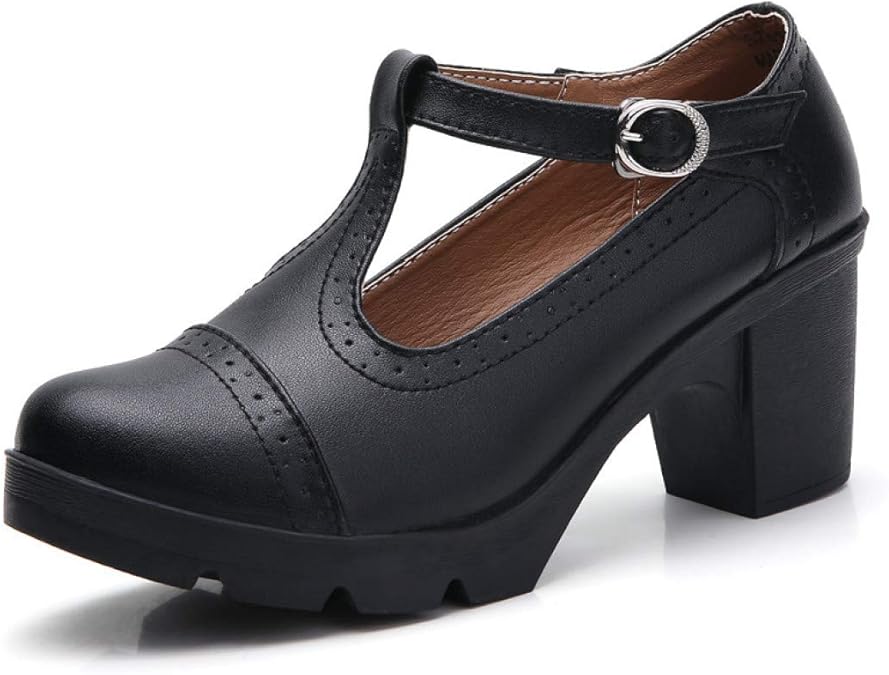 Amazon.com | Women's T-Strap Mary Jane Shoes Vintage Chunky Mid Heel Round Toe Office Work Dress 
