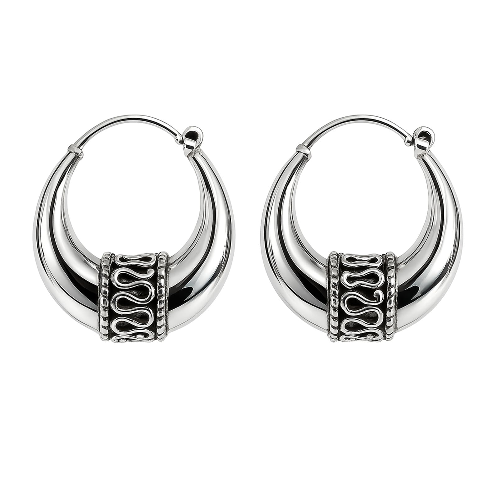 Ethnic Tribal 925 Sterling Silver Fine Handmade Hoop Earrings For Women & Teens Gypsy Boho Designer Fashion Hoop Earrings Jewellery By Artisan