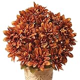 Chrysanthemum Artificial Maintenance-Free Flower Bush - Set of 3, Rust