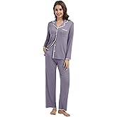 WiWi Women's Pajama Set Button Down Sleepwear Soft Bamboo Viscose Loungewear with Pockets 2 Piece PJ Sleepwear S-XXL