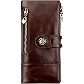 shuainiu Women's RFID Blocking Wallet Soft Leather Clutch Money Ladies Purse Slim Card Holder Organizer Zip Pocket (3513-Coffee)