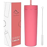 Ezhydrate 16oz Matte TUMBLER With Straw (1 Pack), Peach Skinny Tumbler With Lid And Straw, Beach Acrylic Black Cup Double Wall Plastic Tumbler, Bridesmaid Bachelorette Gifts, Free Brush
