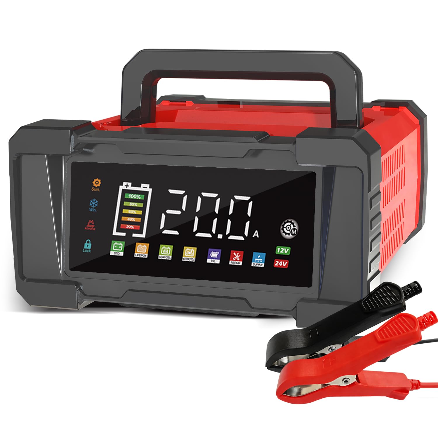 Battery Charger 20-Amp 12V/24V Smart Trickle Charger for Car - Battery Maintainer Trickle Charger, and Car Battery Charger Heavy Duty with Temperature Compensation for Automotive Truck Motorcycle Image