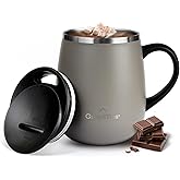 GRANDTIES Insulated Coffee Mug with Handle - Sliding Lid for Splash-Proof 16oz Wine-Glass Shape Thermal Tumbler with Double Walled Vacuum Stainless Steel to Keeps Beverages Hot or Cold-Caffe Latte