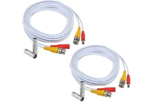 Flashmen 2-Pack 25ft HD Video Power Security Camera Cables Pre-made All-in-One Extension Wire Cord with BNC Connectors for CCTV Security Camera (White)
