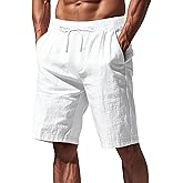 TAFLE Mens Linen Shorts Casual Drawstring Elastic Waist Lightweight Breathable Summer Beach Shorts for Men