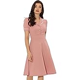 Allegra K Peter Pan Collar Dress for Women's Work Puff Sleeve Vintage Dresses