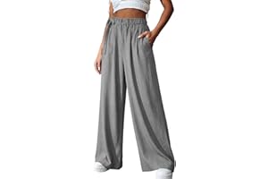 Wide Leg Linen Pants Women Summer Loose Beach Cotton Linen Pant Vacation Lightweight Straight Leg Trouser with Pocket