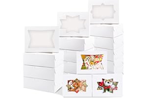 Kucoele 30pcs Cookie Boxes with 3 Style Window, White Pastry Boxes Treat Boxes Bakery Boxes for Chocolate Strawberries, Cupcakes, Muffins and Donuts, 8 x 6 x 2.5 Inches