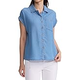 FASHIONSPARK Women's Basic Denim Shirt Short Sleeve Button Down Jean Casual Top Shirts with Pockets