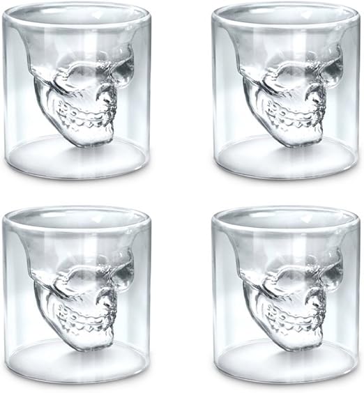 TouchLife Set of 4 MINI 25ml Crystal Skull Shotglass,Double Layer