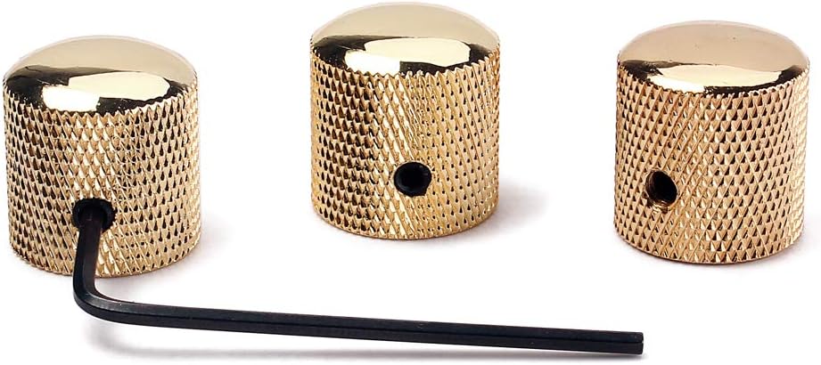 Alnicov 3Pcs Guitar Knobs Metal Dome Knurled Barrel For Electric Guitar Parts (Gold)