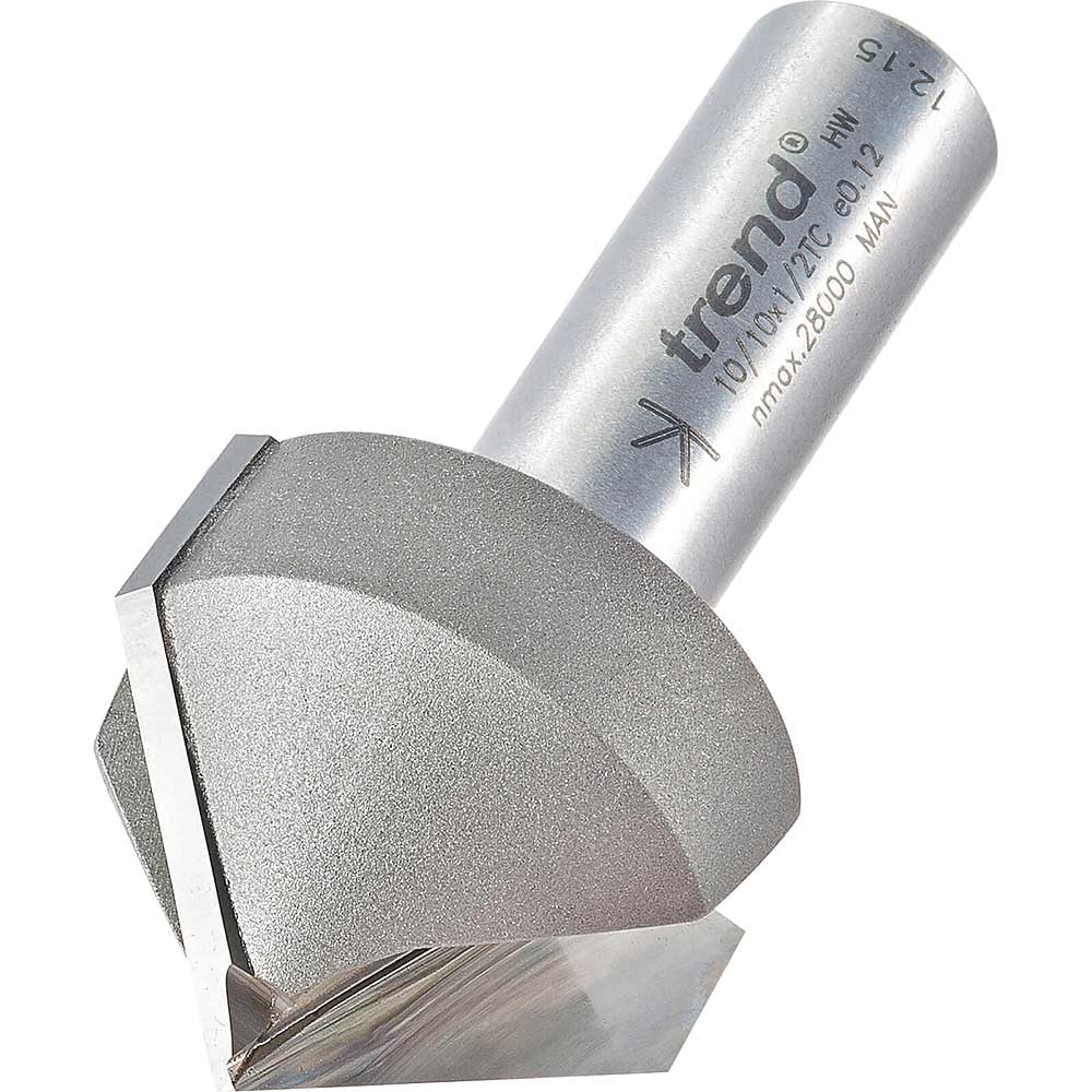 Trend Professional Chamfer V Groove Cutter, 45-Degree, 1/2 Inch Shank, 32mm Cut Diameter & 15mm Cut Length, Tungsten Carbide Tipped, 10/10X1/2TC