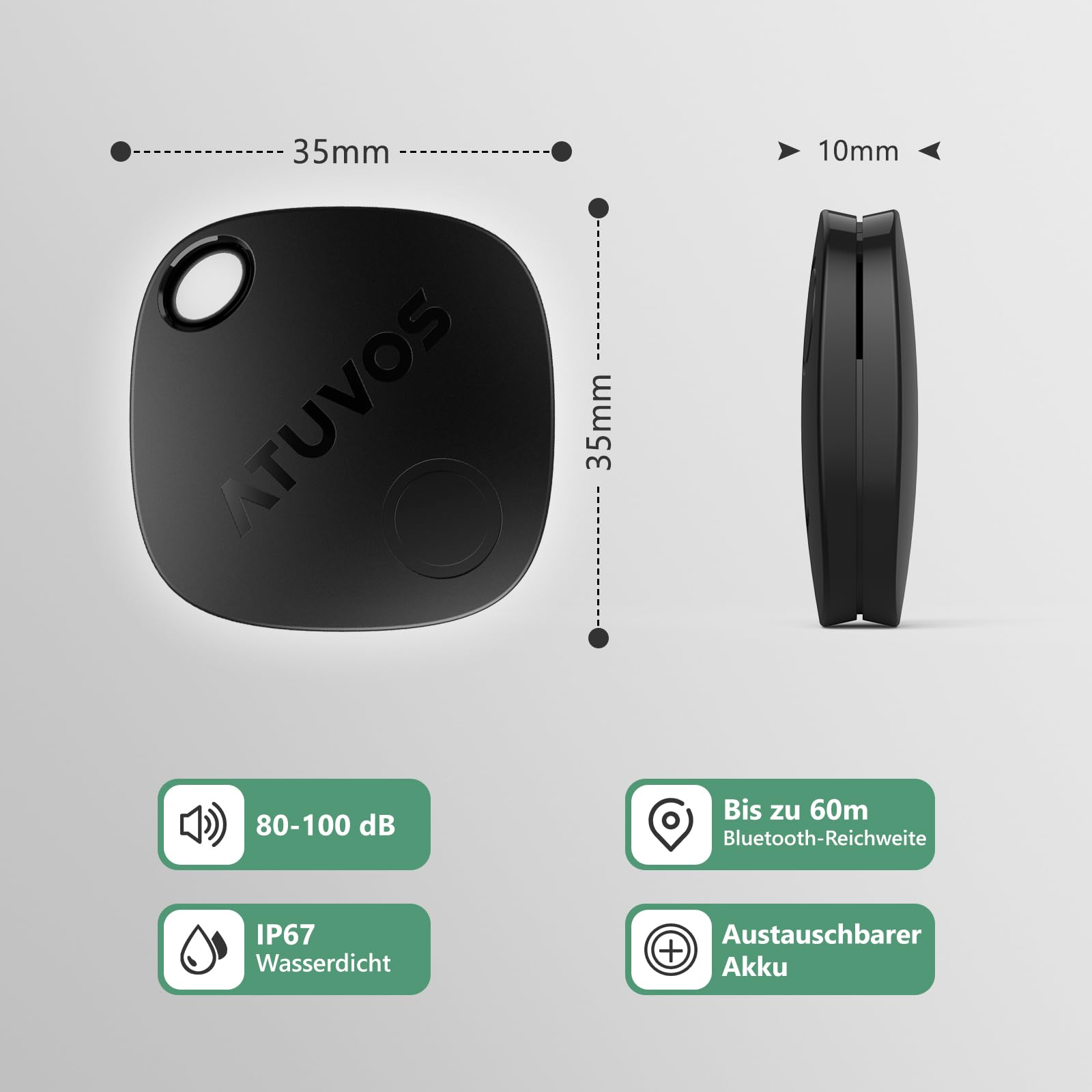 ATUVOS Air Tag Schlüsselfinder 4er Pack, Smart Tracker KeyFinder Kompatibel mit Apple Wo ist? APP (iOS NUR,Android Nicht unterstützt) Bluetooth Key Finder für Gepäck/Koffer/Taschen,Austauschbarer Akku 7