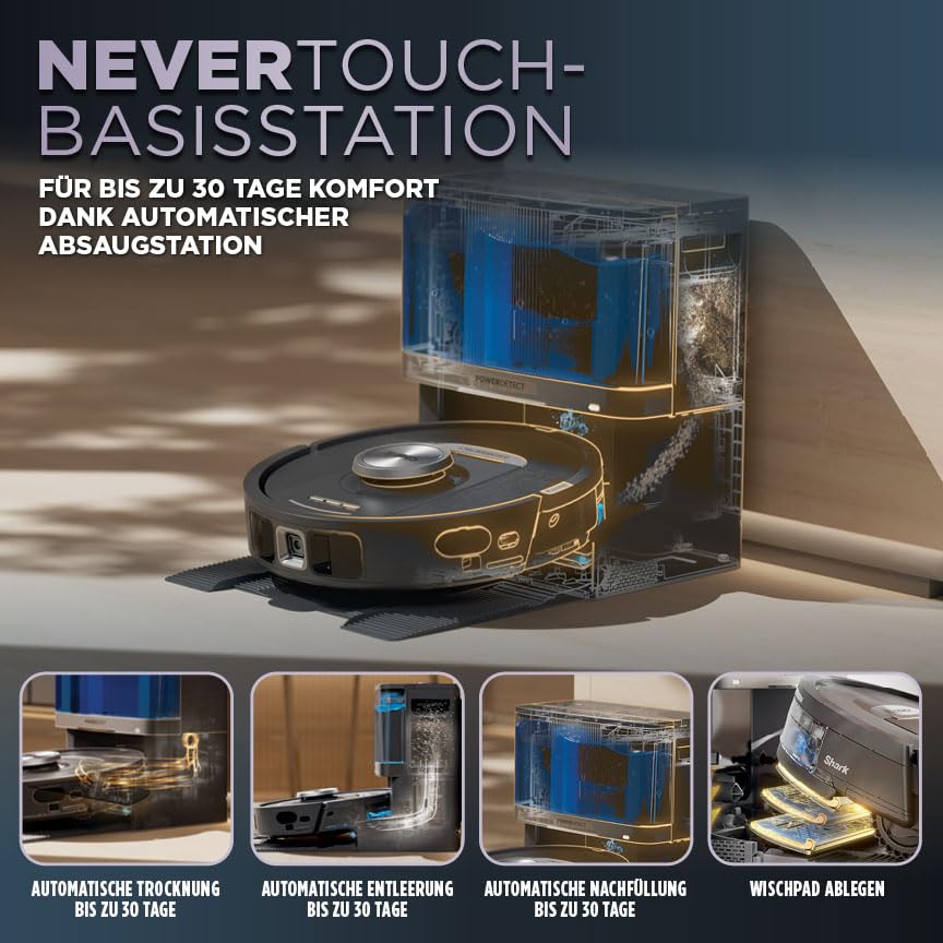 Shark PowerDetect 2-in-1 Saugroboter & Wischroboter, NeverTouch Pro 60-Tage-Selbstentleerung, selbständiges Nachfüllen, 3D-/ LiDAR-Navigation, NeverStuck, App-Steuerung, Schwarz RV2800YEEU 2