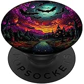 gothic bat spooky bats in front of moon at night and castle PopSockets Adhesive PopGrip