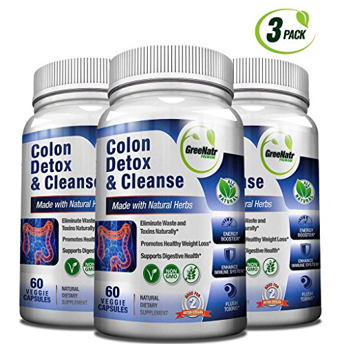 Colon Detox & Cleanse - Toxin-Eliminating Blend of Herbs (Cascara Sagrada Bark,Psyllium Husk,Bentonite,Fennel Seeds & Dandelion Root among others) (Pack of 3)