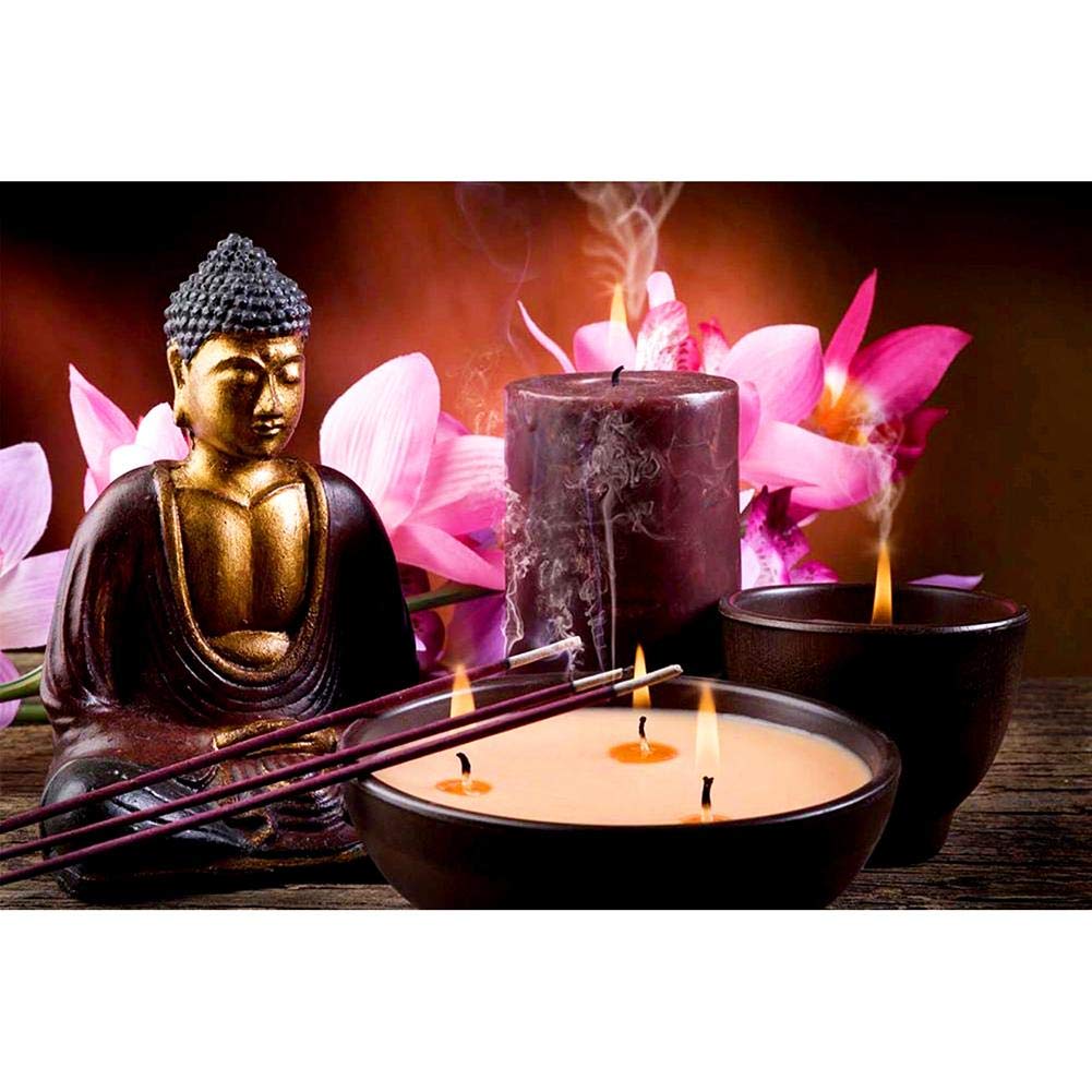 ycyingcheng 5D DIY Full Drill Diamond Painting Buddha Cross Stitch Embroidery Mosaic Making, Lotus Buddha Diamond Rhinestone Picture Art for Home Decor