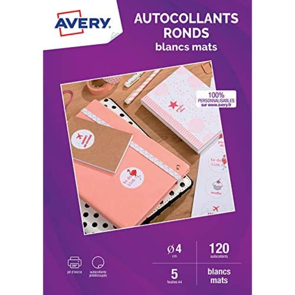Avery C9422M-5 Round Stickers - Matte White (Pack of 120)
