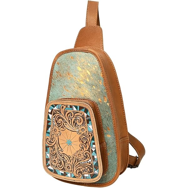 American Darling Brown Leather & Yellow Patterned Backpack American Darling Cowhide Backpack - Etsy main image 4