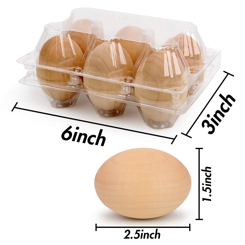 DomeStar Easter Wooden Egg, 6PCS 2.5inch Unpainted Wood Eggs