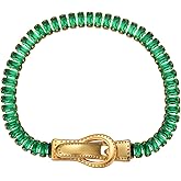 Juewaok Colorful Tennis Bracelet for Women, 18K Gold Plated 5mm Rectangle Cubic Zirconia Simulated Diamond Bracelet, Size 7.7 Inch, Trendy Christmas Gifts