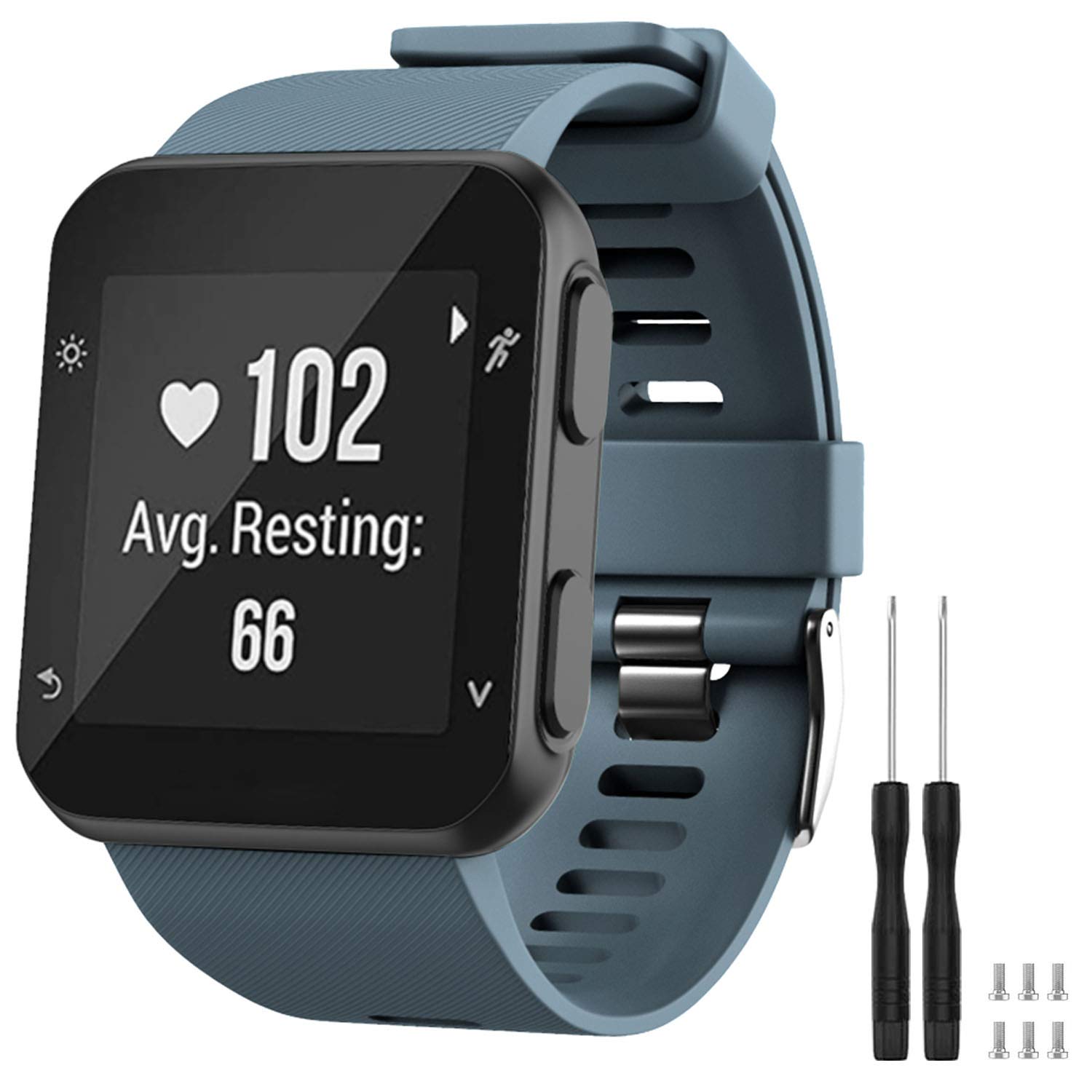 TopPerfekt Strap Compatible with Garmin Forerunner 35, Soft Silicone Replacement Watch Band Strap for Garmin Forerunner 35 Smart Watch, Fit 5.11-9.05 Inch (130-230 mm) Wrist (Slate (Black buckle)) — image 1