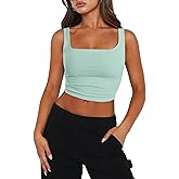 Zeagoo Women's Square Neck Sleeveless Crop Tops 2026 Cute Double Layer Casual Slim Fit Trendy Tank Tops