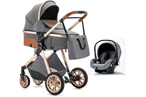 Zkiprm 3 in 1 Stroller, Infant Stroller with Automobile Seat, Portable Baby Stroller, One-Click Folding, Combination Stroller Landscape High Aluminum Frame Sub Gray