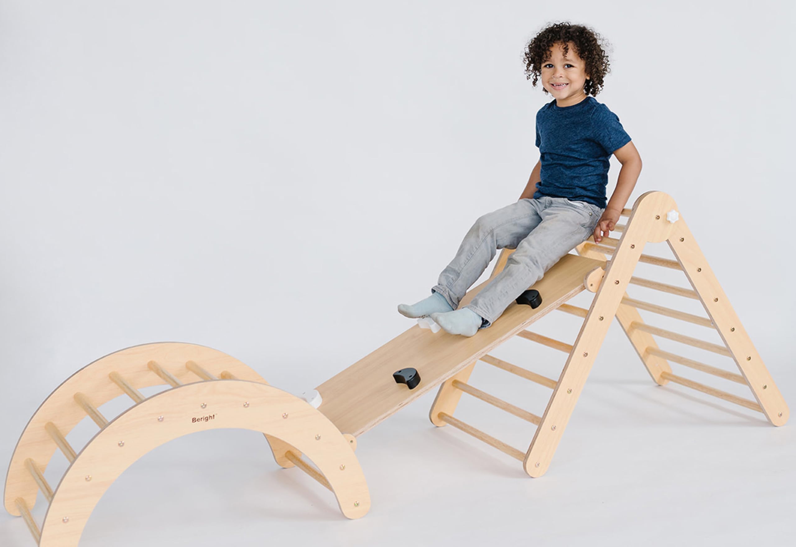 Asweets 4 in 1 Pikler Triangle Gym, Montessori Foldable Climber with Ramp, Indoor Climbing Toys for Kids, Climbing Triangle for Toddlers Arch Climber, Rocker, Learning Waldorf Children Toy, Natural