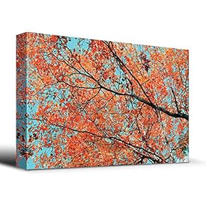 Orange Leaves on Tree Branches - Canvas Art Home Art - 12x18 inches