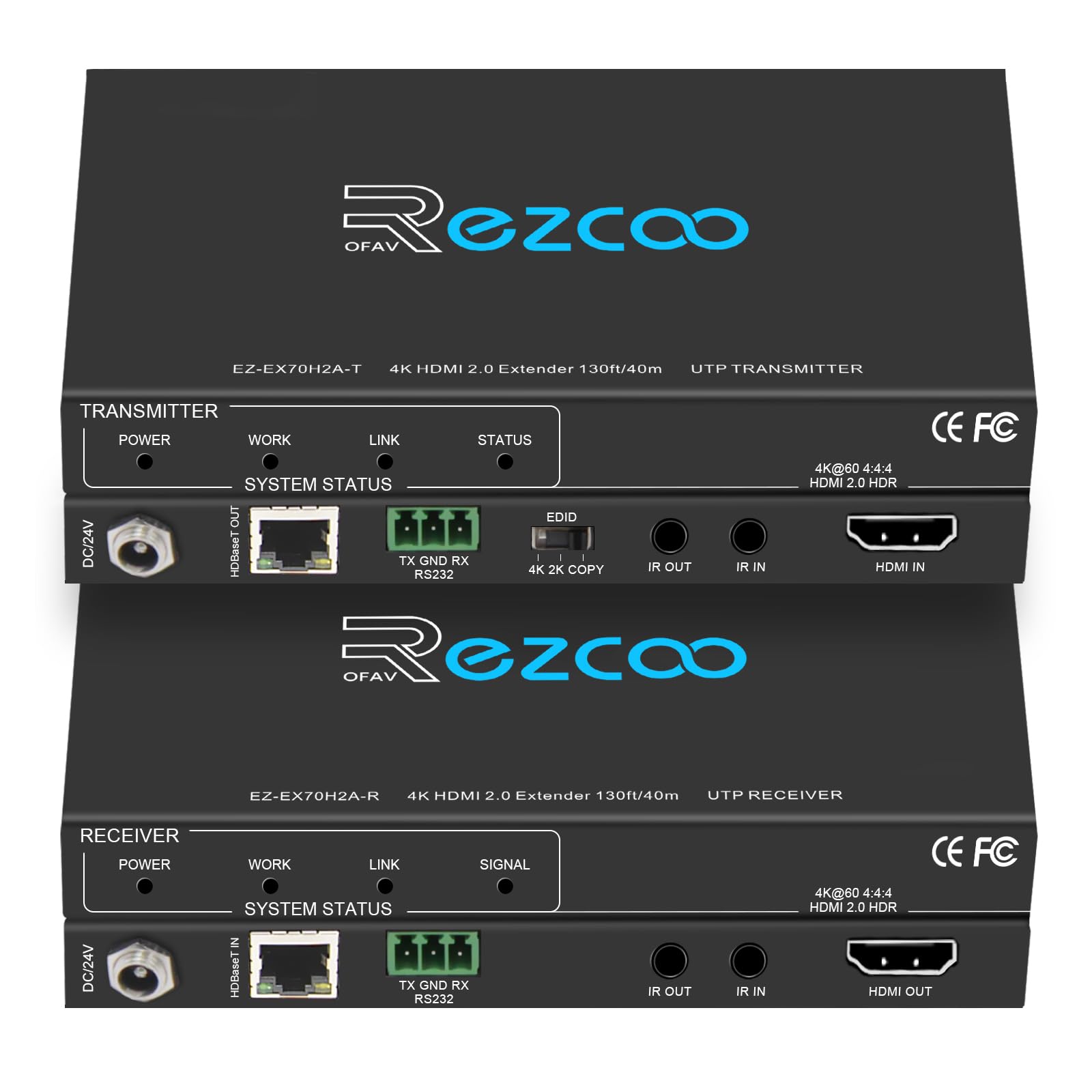 ROFAVEZCO HDMI Extender Over Ethernet 4k 60HZ Uncompressed 18G/BPS Over Single Cat5/6 up to 40m(165ft), RS232+POE+IR+HDCP2.2, HDR CEC EDID Management.